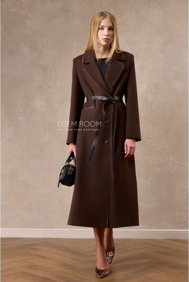 коричневое пальто без меха