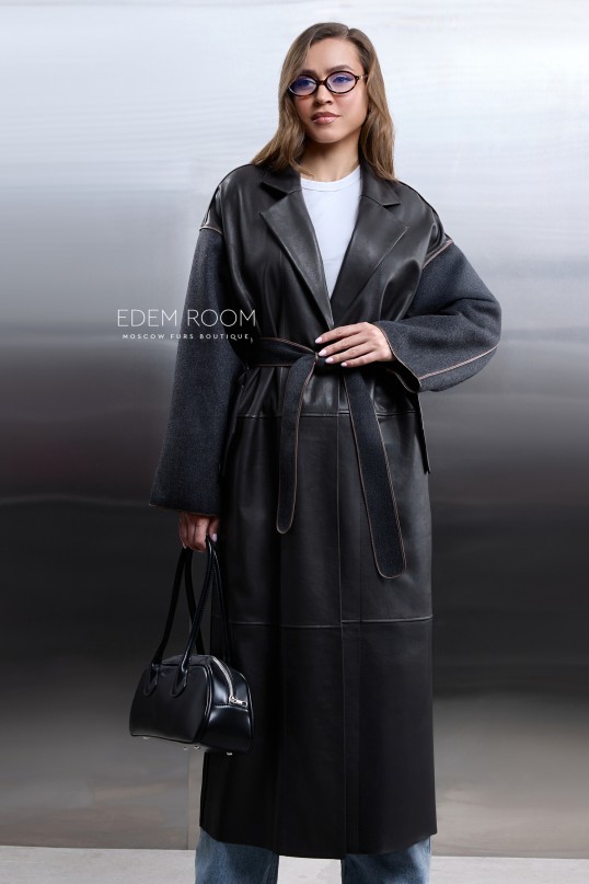 демисезонное пальто с натуральной кожей