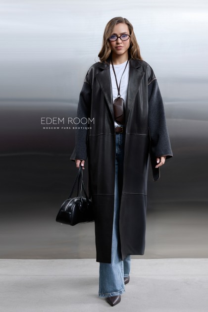 демисезонное пальто с натуральной кожей