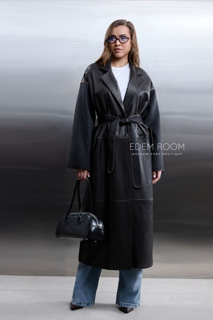 демисезонное пальто с натуральной кожей