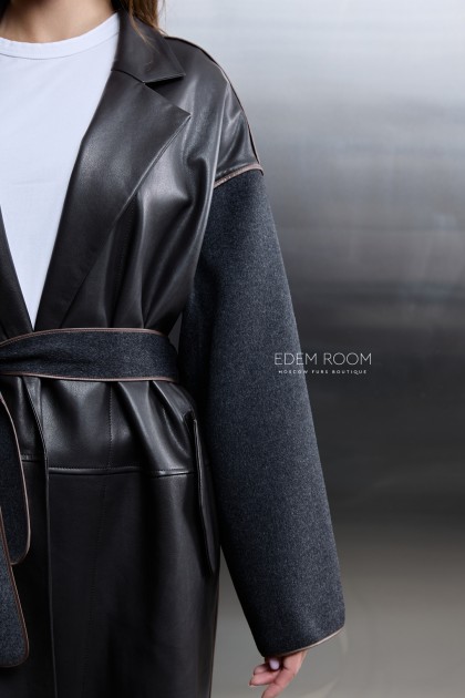 демисезонное пальто с натуральной кожей
