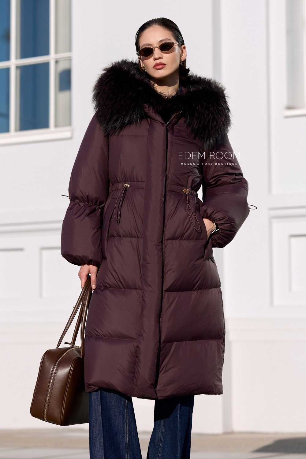 дутое пальто пуховое с мехом