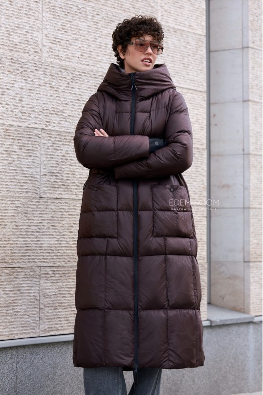 коричневое пуховое пальто