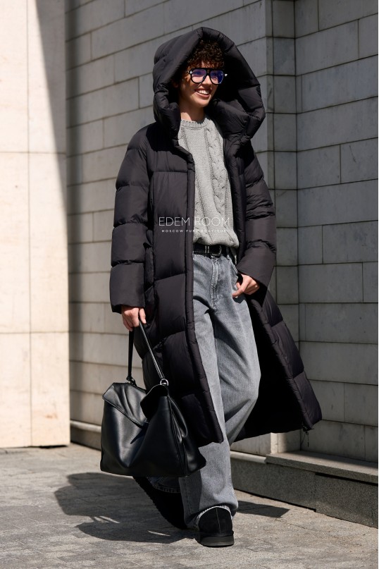 длинное пуховое пальто без меха