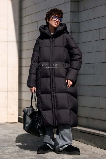 длинное пуховое пальто без меха