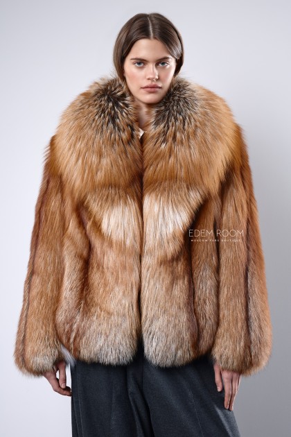 шуба из огненной лисы с воротником