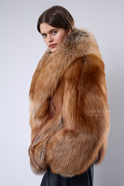 шуба из огненной лисы с воротником