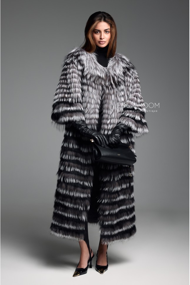 меховое пальто из чернобурой лисы 