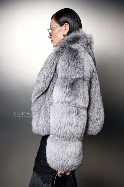 укороченная шуба из серебристой лисы