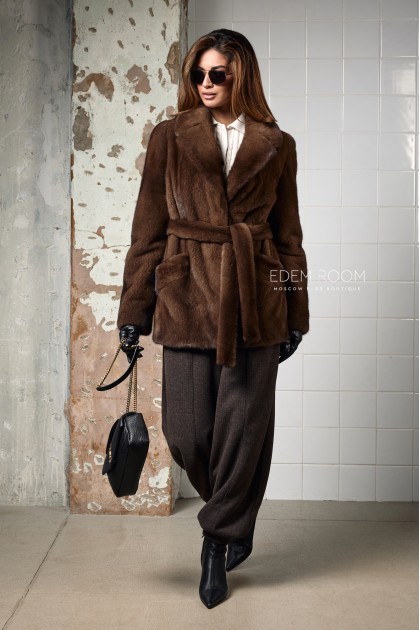 короткая шуба из норки под пояс