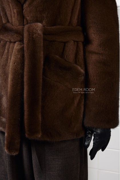 короткая шуба из норки под пояс