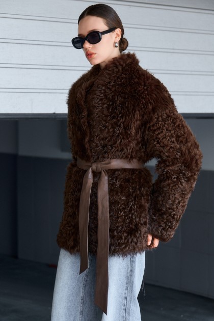 короткая меховая дублёнка из тиградо 
