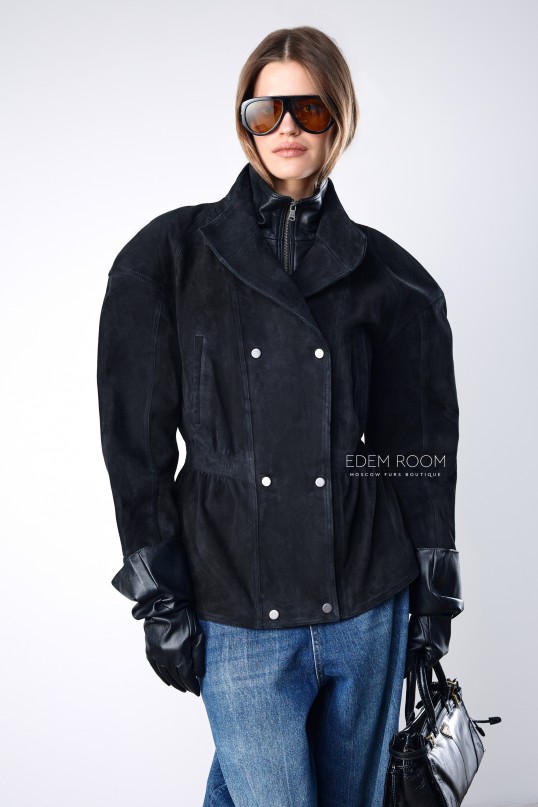 чёрная куртка из замшевой кожи