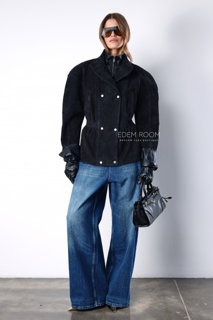 чёрная куртка из замшевой кожи