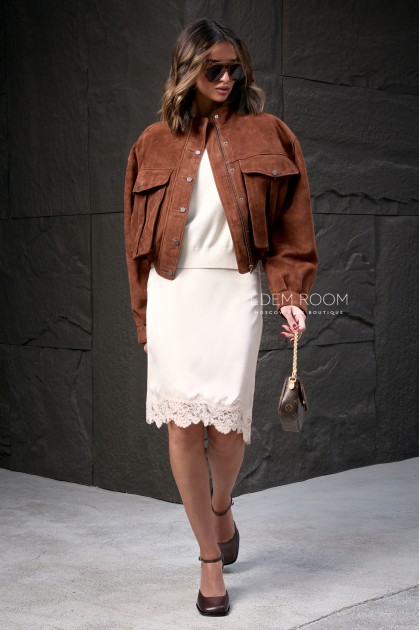 замшевая куртка с накладными карманами