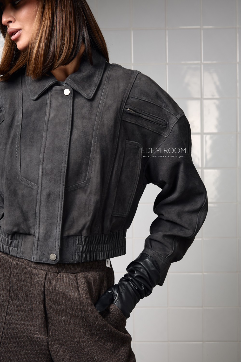  куртка на резинке из замшевой кожи