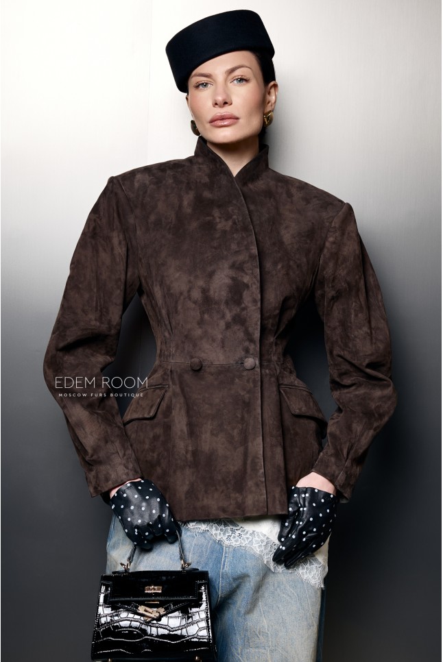  приталенный пиджак из замшевой кожи