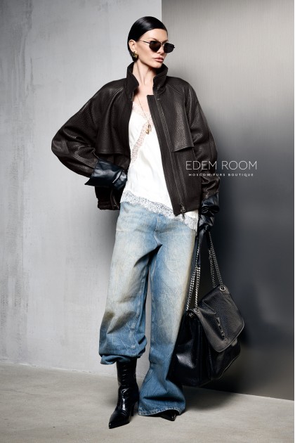 женская кожаная куртка на резинке