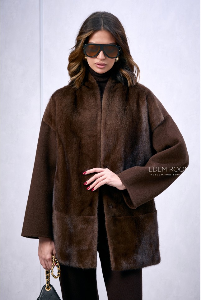 полупальто из шерсти и меха норки