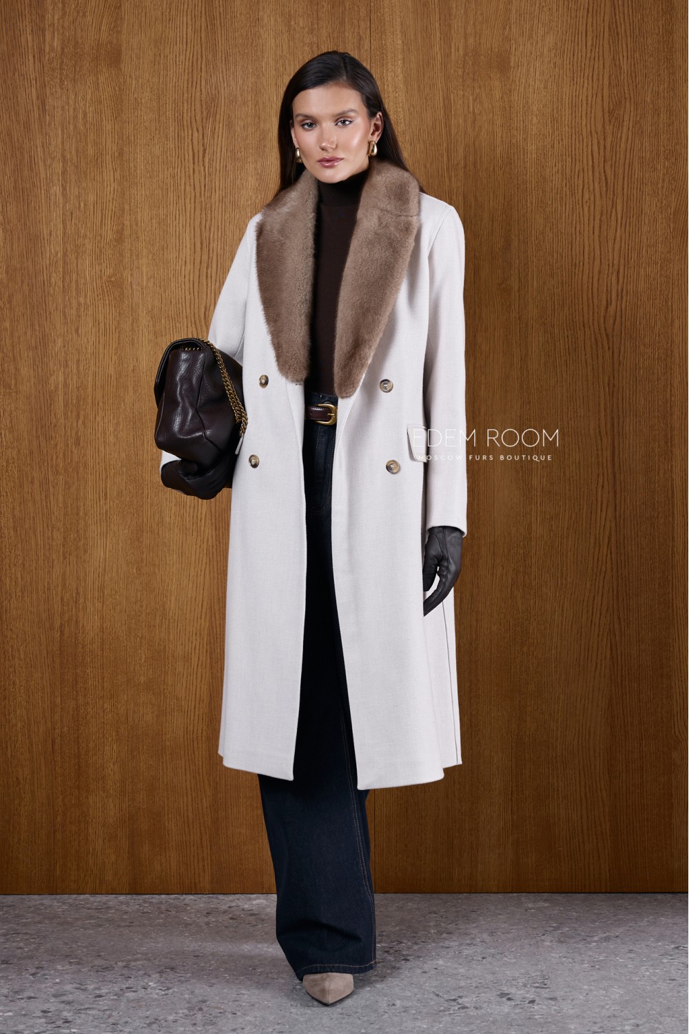классическое пальто с воротником из норки