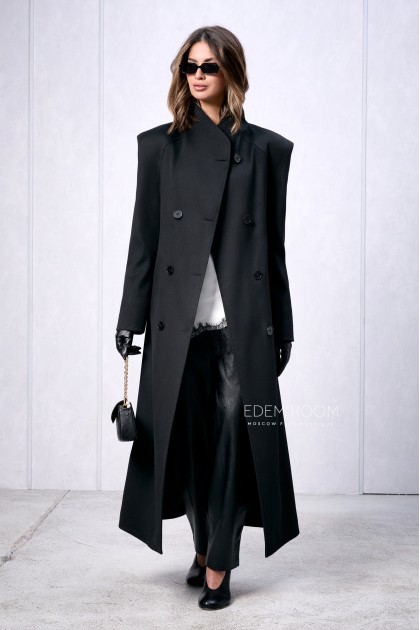 длинное чёрное пальто 