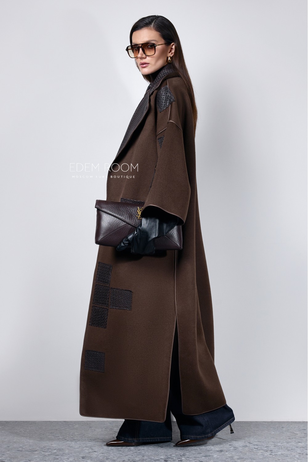 Пальто из итальянской ткани и кожи