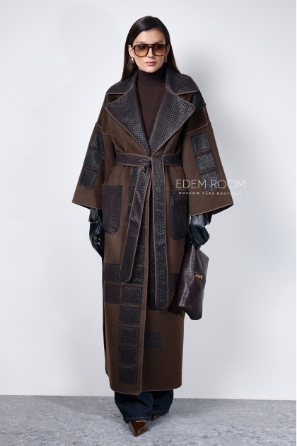 Пальто из итальянской ткани и кожи
