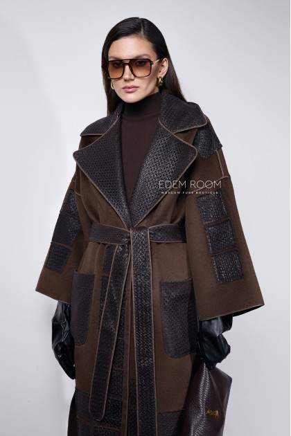 Пальто из итальянской ткани и кожи