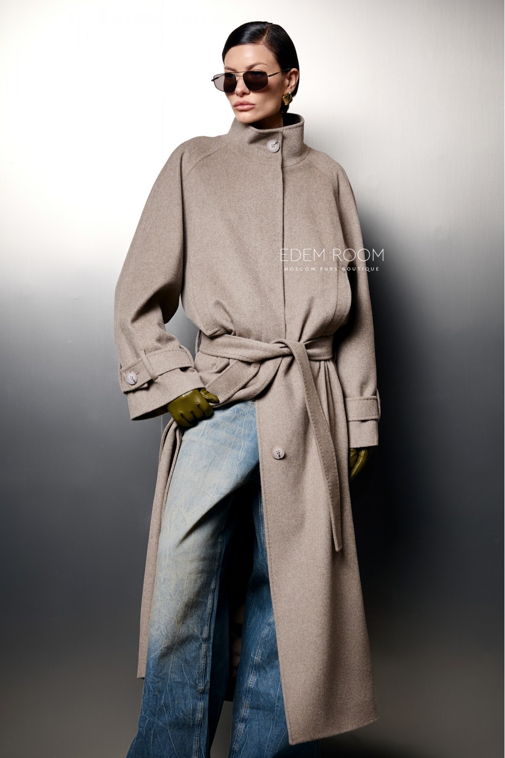 длинное пальто с поясом