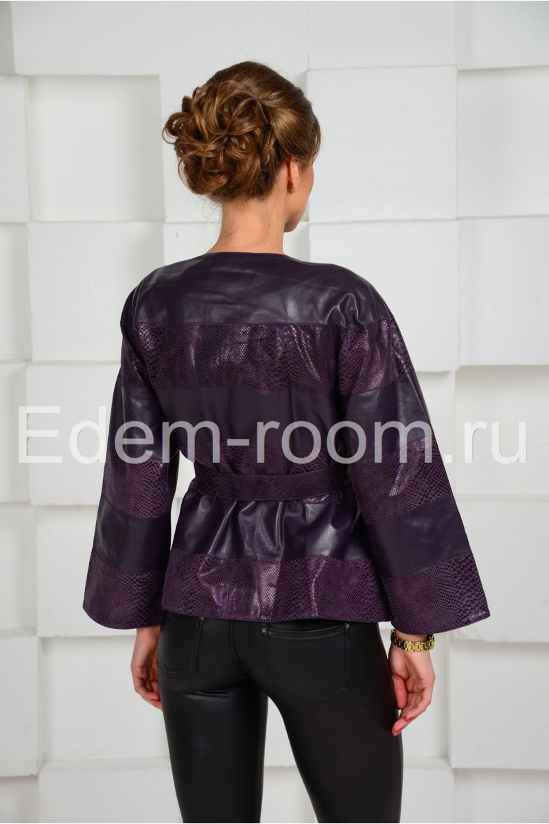 Женская куртка фиолетовая кожаная