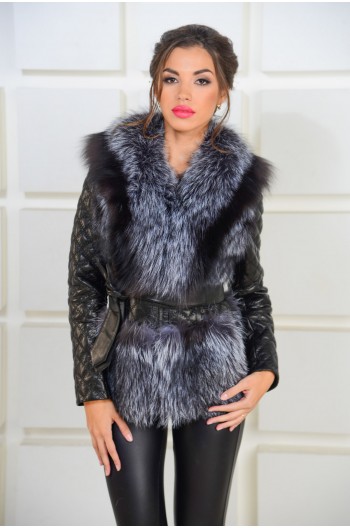 Кожаная куртка -  жилетка из меха чернобурки