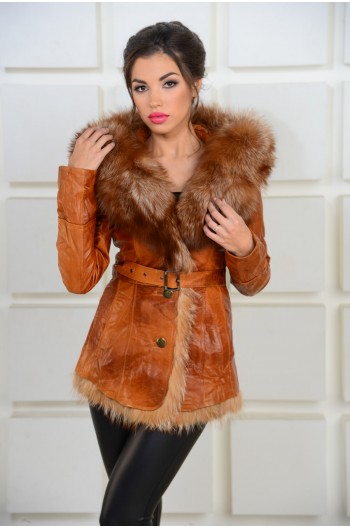 Зимняя  кожаная куртка с мехом лисы