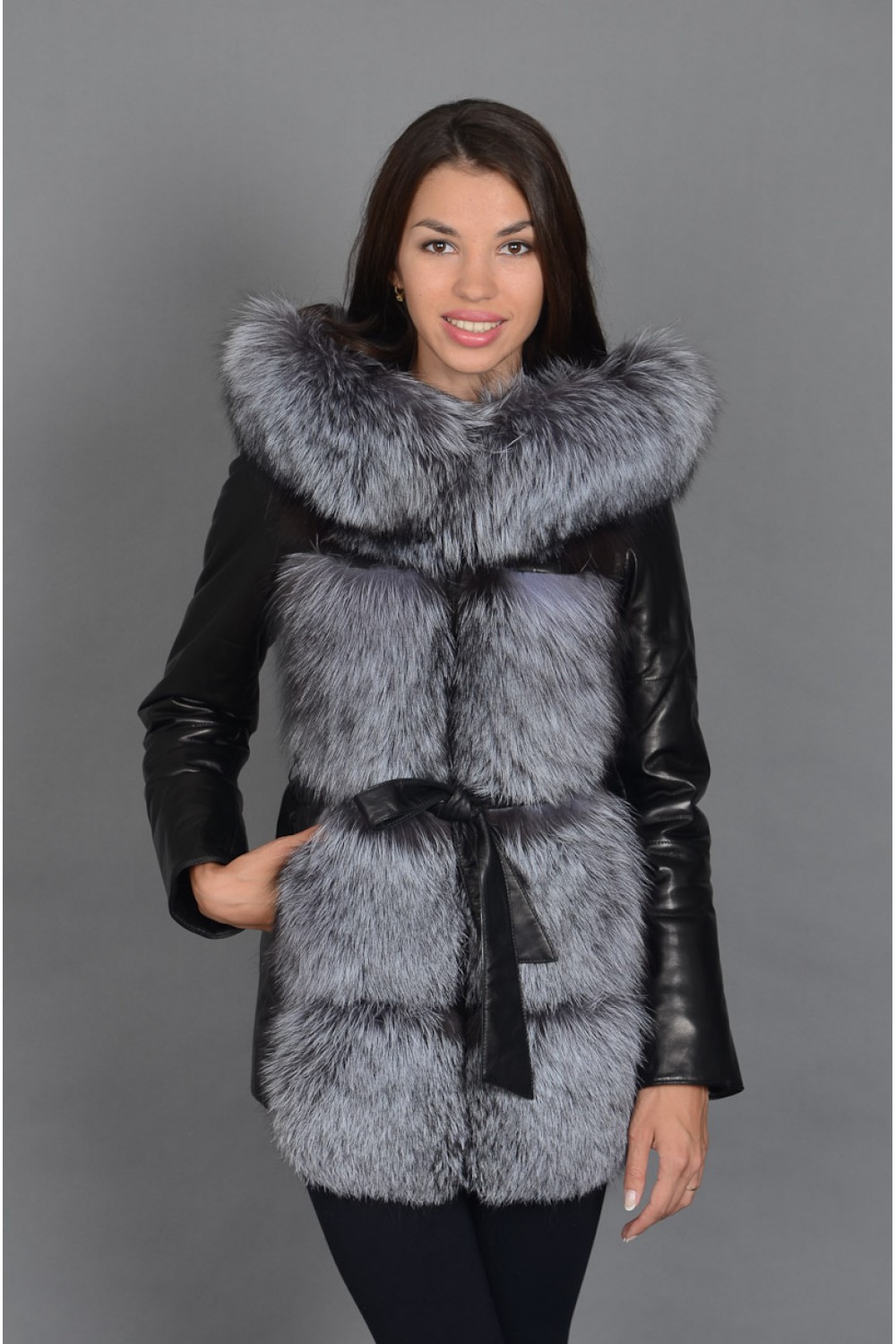Куртка-жилетка комбинированная мехом чернобурки