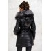 Зимнее пальто с мехом чернобурки из эко-кожи