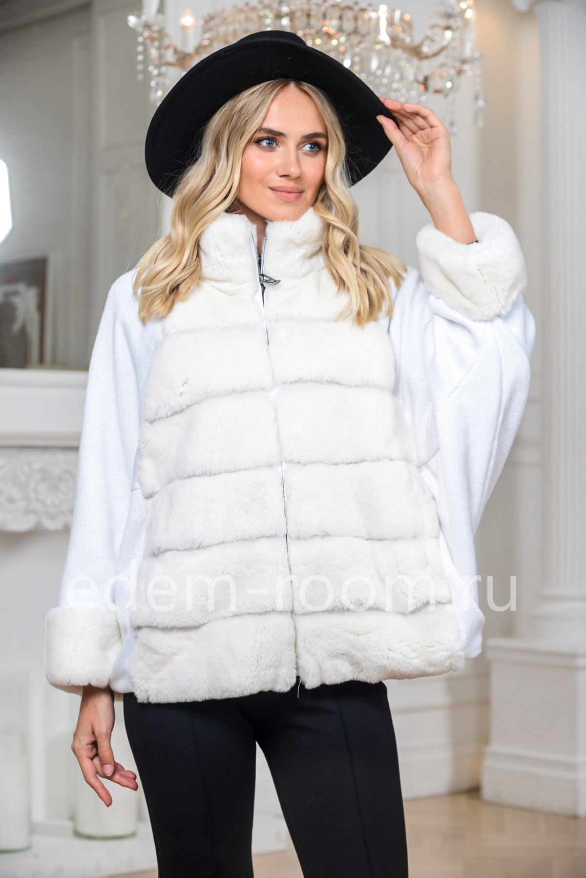 Белая куртка из кролика и трикотажа